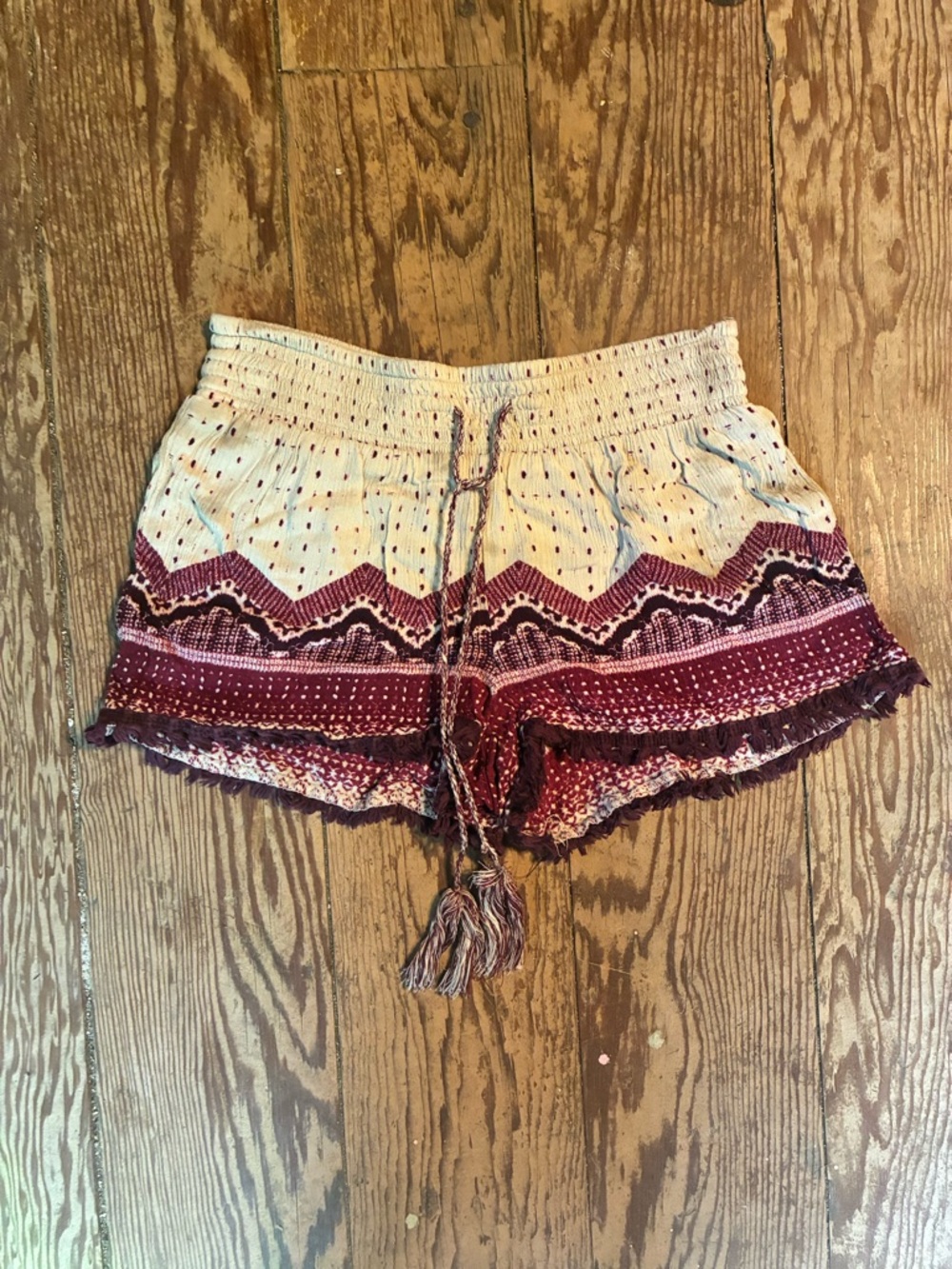 No Boundaries Cream and Burgundy Boho Print Shorts